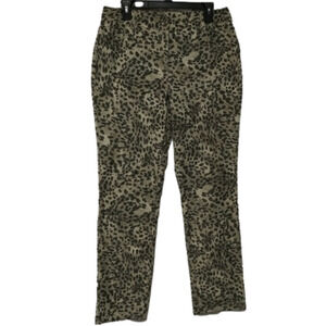 Bamboo Trader Green Grey Leopard Print High Rise Zip Up Straight Leg Pant